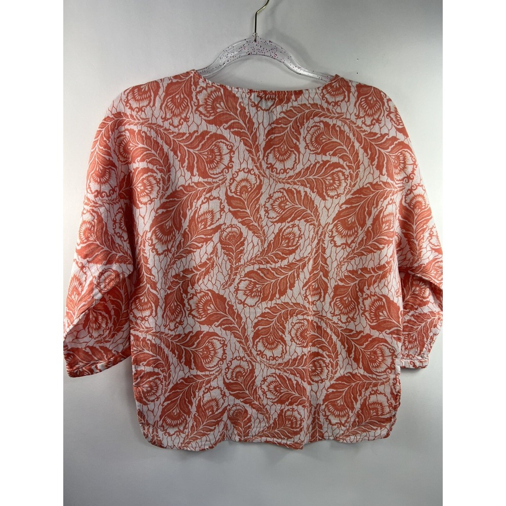 Loft Top Petites Women's Sz XXSP Orange Dolman Roll Tab 3/4 Sleeves Side Slits - Picture 4 of 8